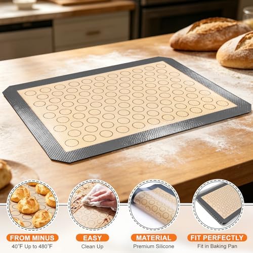 Stainless Steel Baking Sheet Tray Cooling Rack with Silicone Baking Mat Set, 9/12/16 Inch Cookie Sheet Baking Pan with Wire Rack Set, Set of 9 (3 Sheets + 3 Racks + 3 Mats), Heavy Duty & Rust Proof