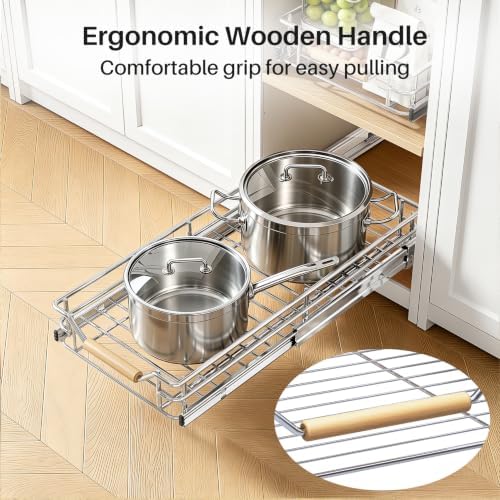 Pull out Cabinet Organizer, 9"W X 21"D, Heavy Duty Smooth Sliding Under Cabinet Shelves for Pots and Pans, Full-Extension Roll out Drawers, Slide out Organization for Home Kitchen Pantry