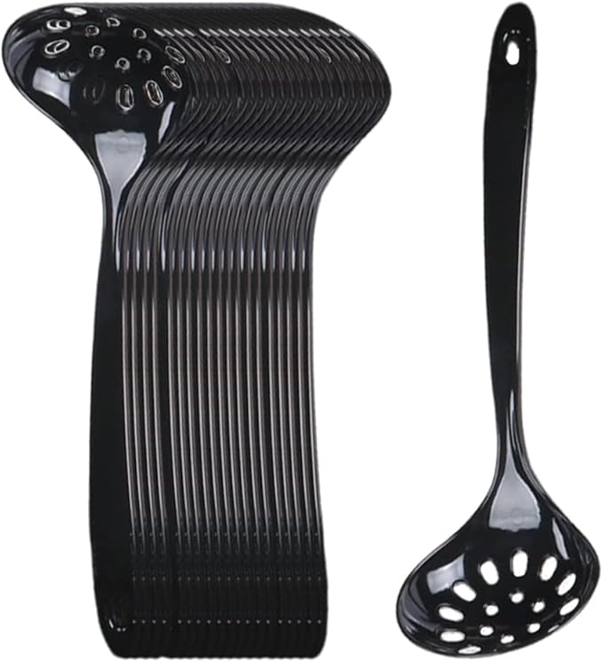 Large Plastic Serving Spoons,Disposable Heavy Duty Serving Spoons,Long Handle Scoop Soup Rice Ladle for Party Catering Buffet Restaurant,20 Pieces (Black Colander)