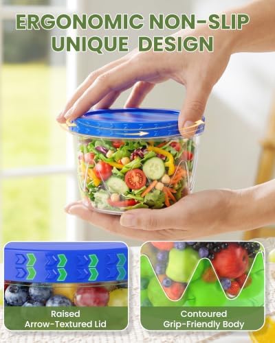 6 Pack-17oz Reusable Freezer Storage Containers, [STURDIER and MORE DURABLE] Airtight Plastic Food Storage Containers with Twist Top Lids, |BPA Free| Stackable | Leakproof| Microwave/Dishwasher Safe