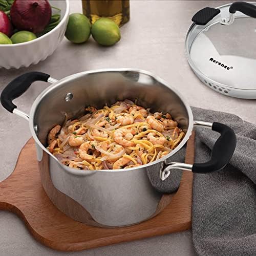 Rorence 3.7 Quart Stainless Steel Stock Pot with Lid, Pasta Pot for Cooking