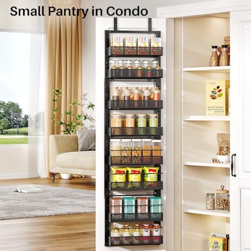 SNTD 8 Tiers Narrow Over the Door Organizer, 12.3"W x 4.7"D x 69"H, Black