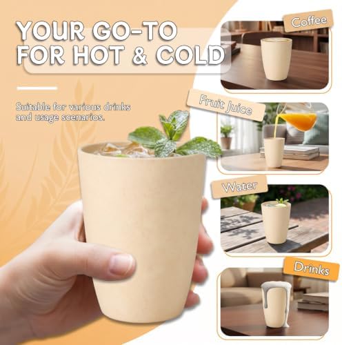 Wrova Wheat Straw Cups 6 PCS Good Alternative to Plastic Reusable Cups 12 oz Unbreakable Drinking Cup Reusable Dishwasher Safe Water Plastic Glasses Beige