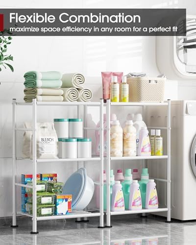 Sakugi 3-Tier Metal Storage Shelves Adjustable Feet, 18"x12"x30", White