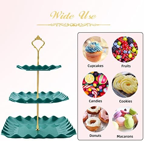 DAFURIET Plastic Dessert Cupcake Stand, 3 Tier Cupcake Tower Holder, Green
