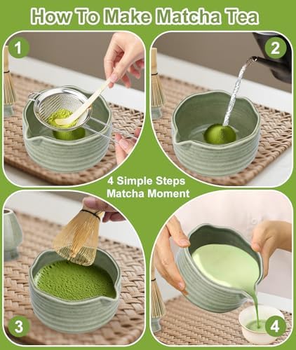 JBER Matcha Set with 17oz Ceramic Bowl, Bamboo Whisk, 7PCS Matcha Whisk Set