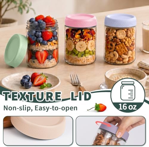 Mason jars 16 oz with lids, Chia Pudding Jars, Jar for Overnight Oats