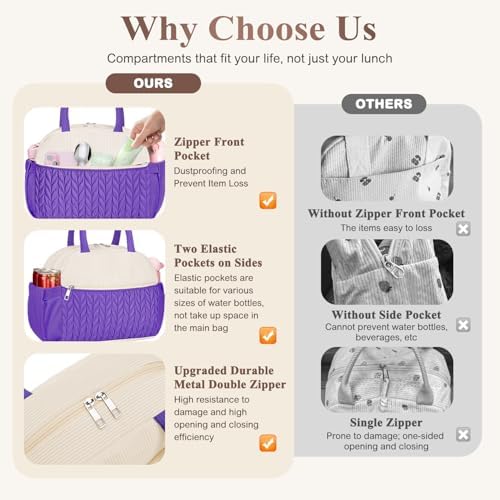 KUBYA Lunch Box for Women, Cute Corduroy Insulated Lunch Bag Women Reusable Work Leakproof Simple Adults Large Lunch Boxes Tote Bag Men Cooler Bag