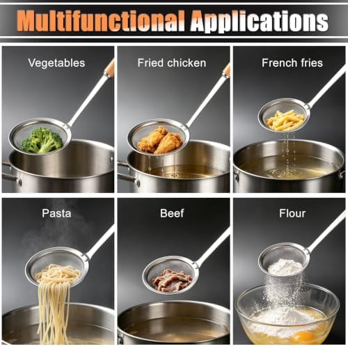 Ninsula 2PCS Fine Mesh Stainless Steel Colander Spoon, Hot Pot Fat Skimmer Spoon, Multi-functional Fine Mesh Food Strainer for Skimming Grease and Foam