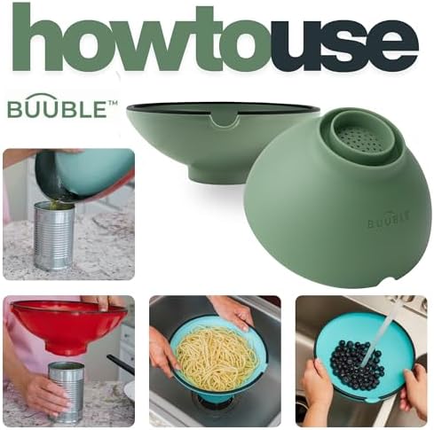 Ultimate Grease Drainer & Food Strainer (SAGE) Premium Heat-Resistant Colander for Bacon, Ground Beef, Pasta & Veggies; Fits Pans, Cans & Jars; Dishwasher Safe