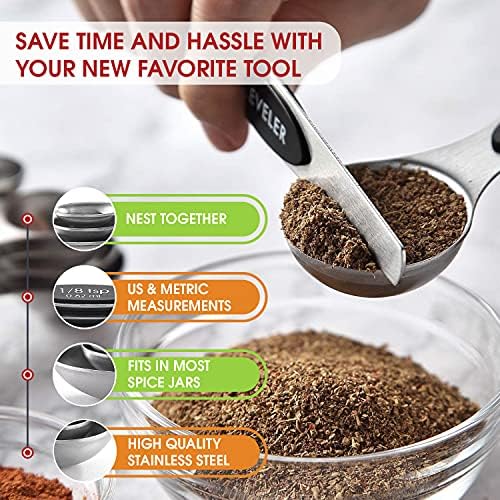 Spring Chef Stainless Steel Magnetic Measuring Spoons Set of 8, Black