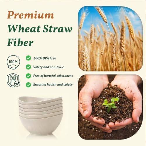 Homienly Wheat Straw Bowls, Large Salad Bowls Set of 6, 60 OZ Large Capacity Serving Bowl for Kitchen, Picnic, Camping,Lightweight Unbreakable Microwave and Dishwasher Safe Big Bowl - White
