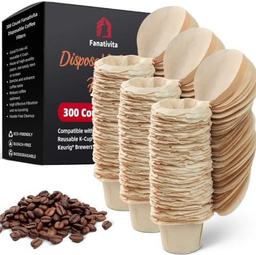Fanativita 300ct K Cup Coffee Filters with Genius Lid, Unbleached