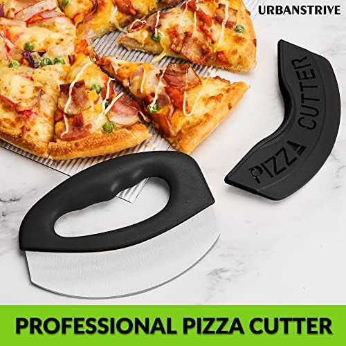 Urbanstrive Heavy Duty Stainless Steel Pizza Cutter with Cover, Super Sharp Blade Pizza Knife Pizza Cutter Rocker, Perfect Kitchen Gadgets for Pizza Cutting Home Essentials (Black)