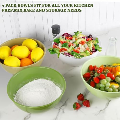 Greentainer 4-Piece Plastic Mixing Bowl Set, 113oz Lightweight Serving Bowls, Large Salad Bowls for Baking,Prepping, Cooking and Serving Food, Dishwasher & Microwave Safe