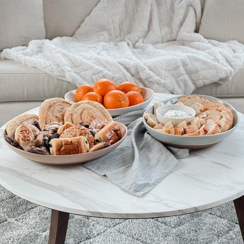MORA Ceramic Large Serving Bowls- Set of 2 Oval Platters for Entertaining. Modern Kitchen Dishes for Dinner, Fruit, Salad, Turkey, etc. Oven, Dishwasher Safe, 55/35 oz, 13.5" / 11.8" - Vanilla White