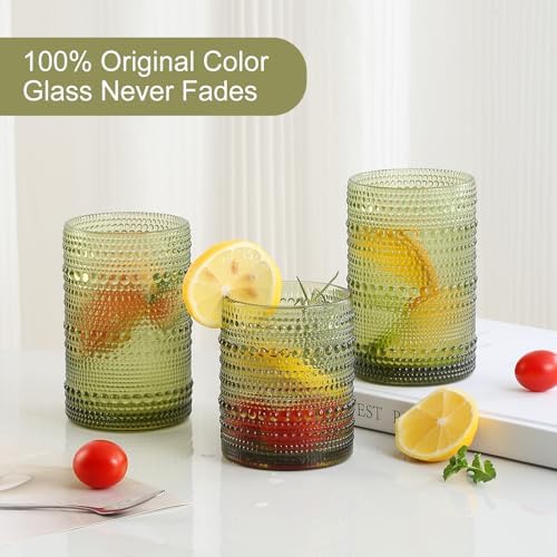 ZMOWIPDL Drinking Glasses Set of 12,Green 12oz & 15oz Hobnail Glass Cups