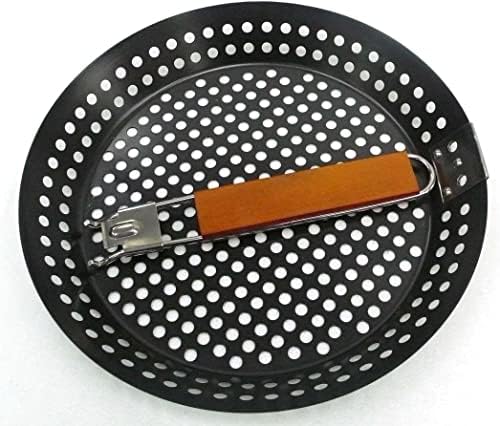 12" Non-Stick Grilling Skillet with Removable Handle - Large Grill Pan & Deep Fryer Strainer Basket for Seafood & Vegetables - Indoor & Outdoor BBQ Grill & Restaurant Use by Mr. Bar-B-Q 06750X