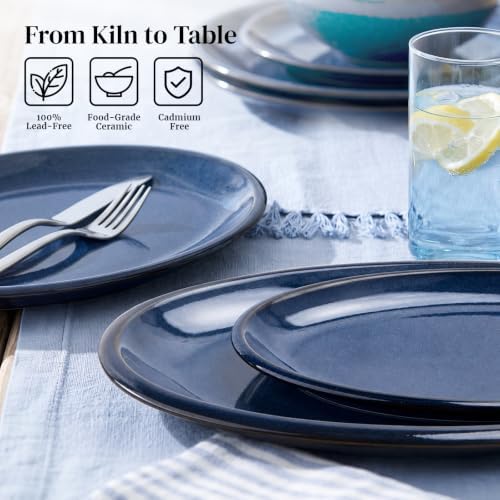 DOWAN Ceramic Serving Platter Set of 3-16"/14"/12" Large Serving Tray for Party Food, Turkey & Cheese, Oval Serving Dishes for Entertaining - Oven & Dishwasher Safe - Blue