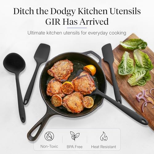 GIR: Get It Right 5-Piece Silicone Ultimate Kitchen Utensils Set - Ladle, Spatula, Flip, Spoon & Spoonula - Non-Toxic Cooking Utensils for Nonstick Cookware, Cooking and Baking - Black