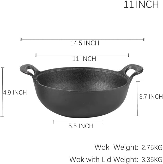 11 inch Cast Iron Wok with Handles, Grilling Wok, Use in the Oven, on the Stove, or on the Grill (11 inch)