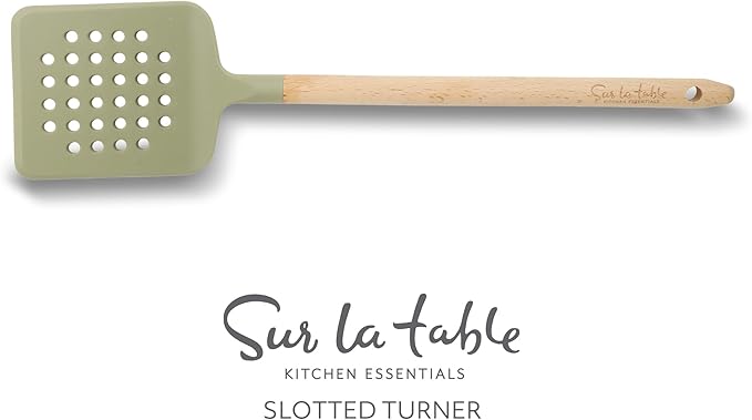 Sur La Table Kitchen Essential Chef's Toolkit Silicone Slotted Turner With Beechwood Handle - Juniper Green