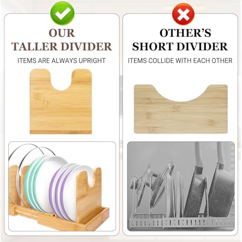 Bamboo Expandable Pot Lid Organizer, Pots and Pans Holder Rack for Cabinet