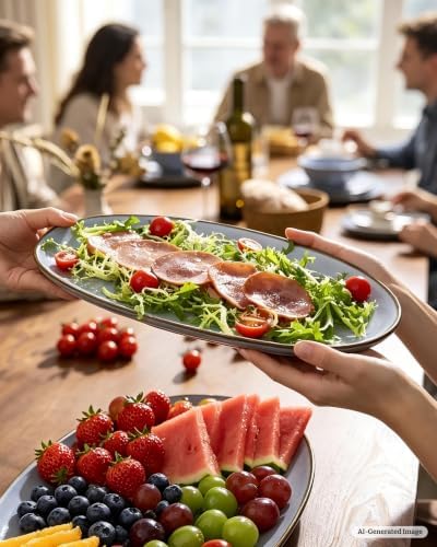 famiware Serving Platters Set of 3 Sizes - Oval, Blue