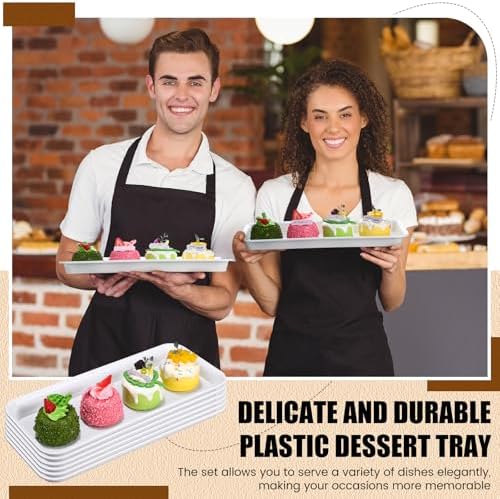 Ziliny 20 Pack Plastic Serving Trays for Party, Reusable Platters, White