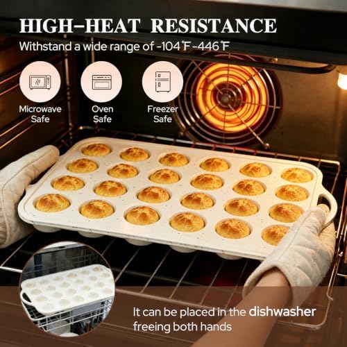 2 Pack Silicone Muffin Pans, 24 Cup Cupcake Pan with Metal Reinforced Frame