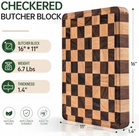 1.4" Checkered Cutting Boards for Kitchen, Thick Wood Butcher Block