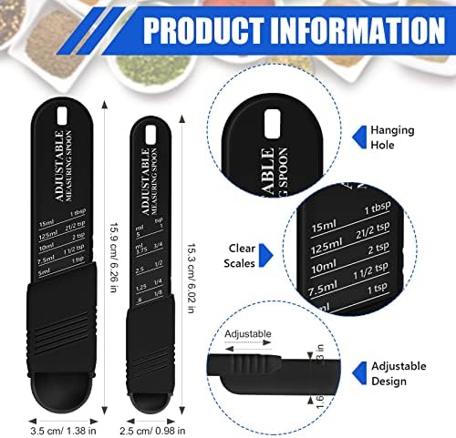 Meanplan 6 Pcs Adjustable Measuring Spoons, Baking Cooking, 2 Sizes, Black