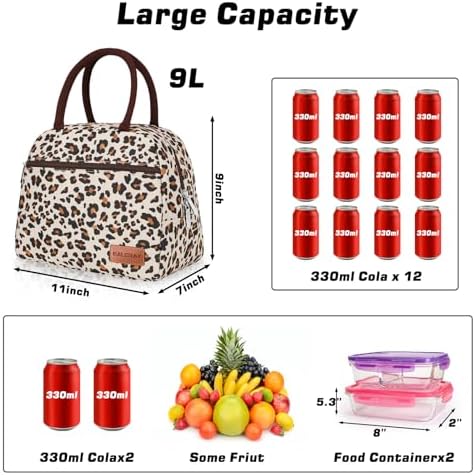 BALORAY Lunch Bag for Women Men Adult Lunch Box (Zipper Leopard), M
