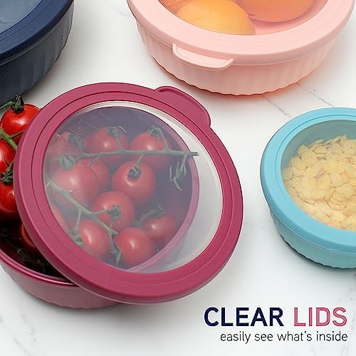 COOK WITH COLOR Prep Bowls with Lids- Wide and Deep Nesting Plastic Small Mixing Bowl Set with Lids, 8 Piece Set - Wide Bowls, Navy