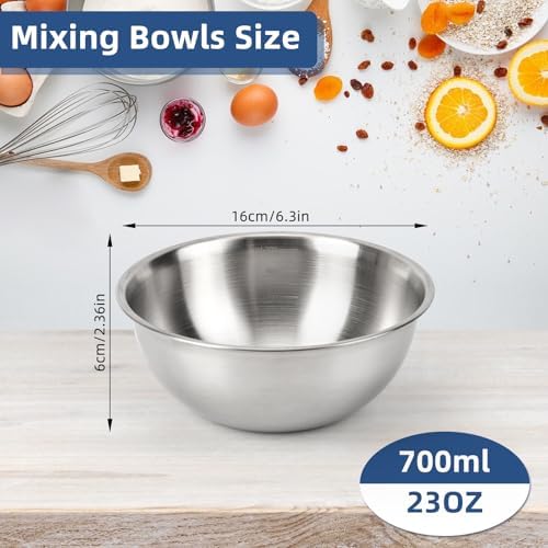 3-Piece Stainless Steel Mixing Bowls (0.74Qt) Metal Bowl Set with Measurement Marks, Dishwasher Safe & Stackable - Perfect for Baking, Salad Making, Meal Prep