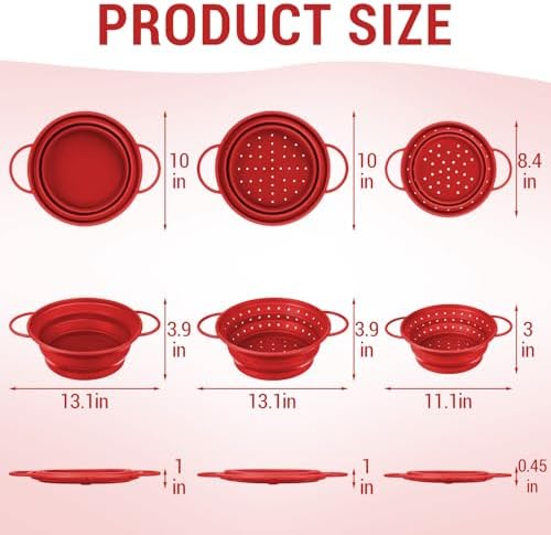 3 Pack Collapsible Colander with Strainer Bowl Set,Red