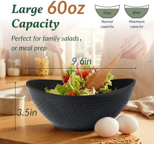 Homienly 9.6 inch Serving Bowls, Large Serving Dishes for Wedding Parties, 60 Oz for Salad, Side Dishes, Pasta, Oval Shape, Microwave & Dishwasher Safe, Set of 4, Black