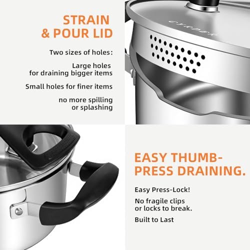 Stainless Steel Stock Pot with Pour Spout and Strainer - 5 Quart