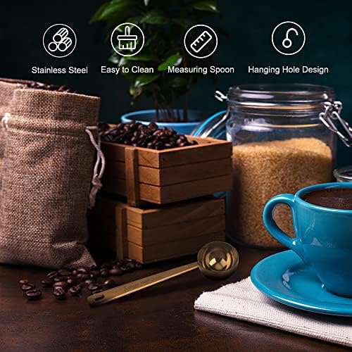 Coffee Scoop Set, Gold Stainless Steel Measuring Spoons, 15ml & 30ml Scoops (1 Tbsp & 2 Tbsp), Long Handle Measure Spoon for Coffee, Milk Powder, Fruit Powder, 2 Pack