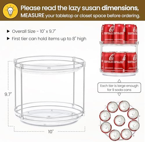 2 Tier Clear Acrylic Lazy Susans, Non-Skid Turntable Organizer, 10''