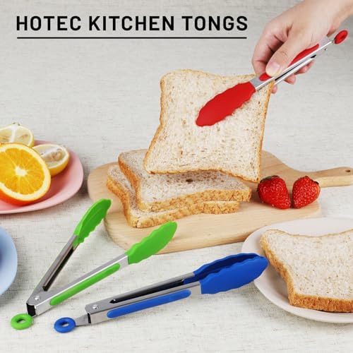 HOTEC Small Silicone Kitchen Tongs 7-Inch Mini Serving Tongs, Set of 3
