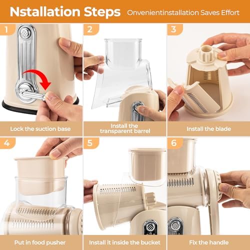 SUSTEAS Rotary Cheese Grater 5 Blades,Kitchen Mandoline Vegetable Slicer
