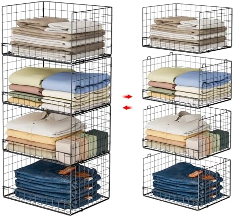Yociyoga 4-Tier Stackable Closet Organizers and Storage Shelves, Foldable Closet Shelf Organizer, Black(Patent Protection)(Patent No. 30022416)