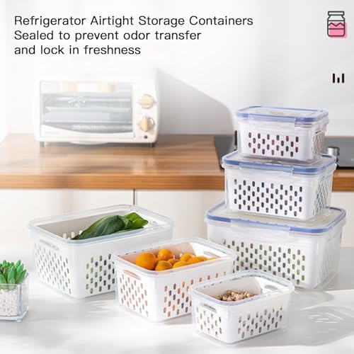 3 Pack Fruit Storage Containers for Fridge with Removable Colander – Airtight Produce Storage Containers with Lids, BPA-Free Berry Keeper for Vegetables, Lettuce & Meal Prep (29oz+59oz+112oz)