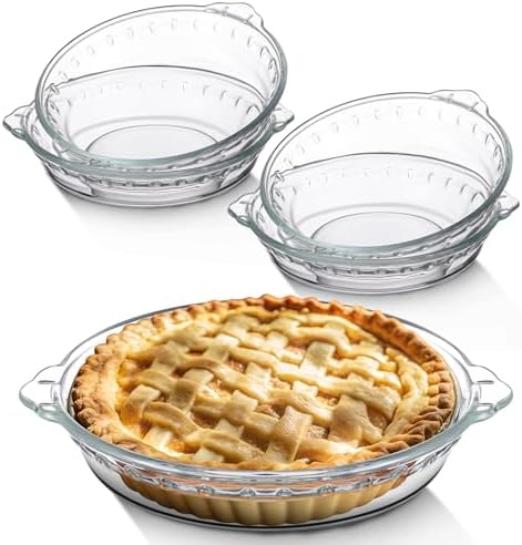 Uiifan 4 Pcs Mini Glass Pie Pan 6 Inches, Clear Baking Dish with Handles