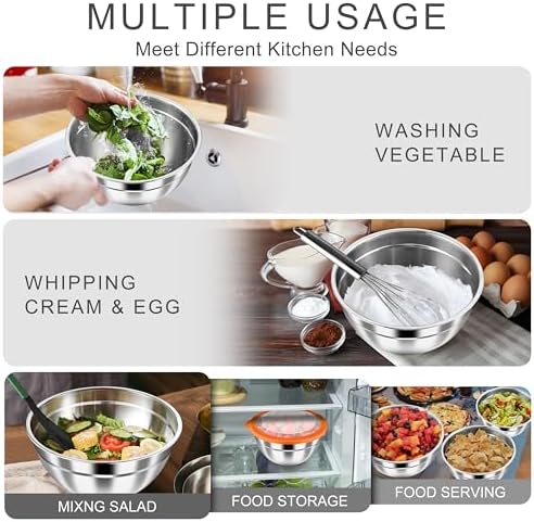 HaWare Mixing Bowls with Airtight Clear Lids, 6-Piece Stainless Steel Strong Nesting Bowls Set, Metal Salad Bowl for Cooking, Prepping, Baking, Serving & Food Storage, Size 4.6, 3, 1.5QT, Colorful