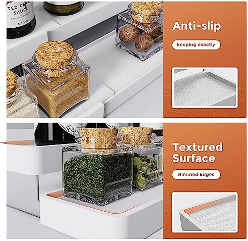2 Pack Expandable Spice Rack Organizer for Cabinet - 3 Tier Adjustable Cabinet Spice Organizer Easy Visibility - Spice Organizer for Cabinet Countertop Cupboard Pantry Organization (White)