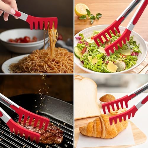 2 PCS Pasta Tong Spaghetti Tongs, 9" & 12-Inch Heat Resistant Pasta Tongs