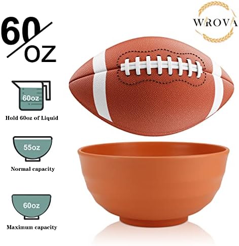 Wrova Wheat Straw Bowls Set 60 OZ Unbreakable Large Cereal Bowls Set of 6 Microwave and Dishwasher Safe Bowls Big Bowls for Eating BPA Free Soup Bowl for Serving Oatmeal and Salad Orange