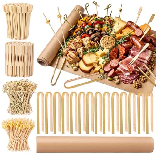 431 Pcs Charcuterie Accessories Set Grazing Table Supplies Including 11.8 Inch x 65 ft Butcher Paper Roll 4 Style Cocktail Picks Bamboo Tongs Charcuterie Board Buffet for Wedding BBQ Party